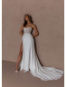 Ivory Lace Chiffon Slit Simple Wedding Dress With Detachable Straps